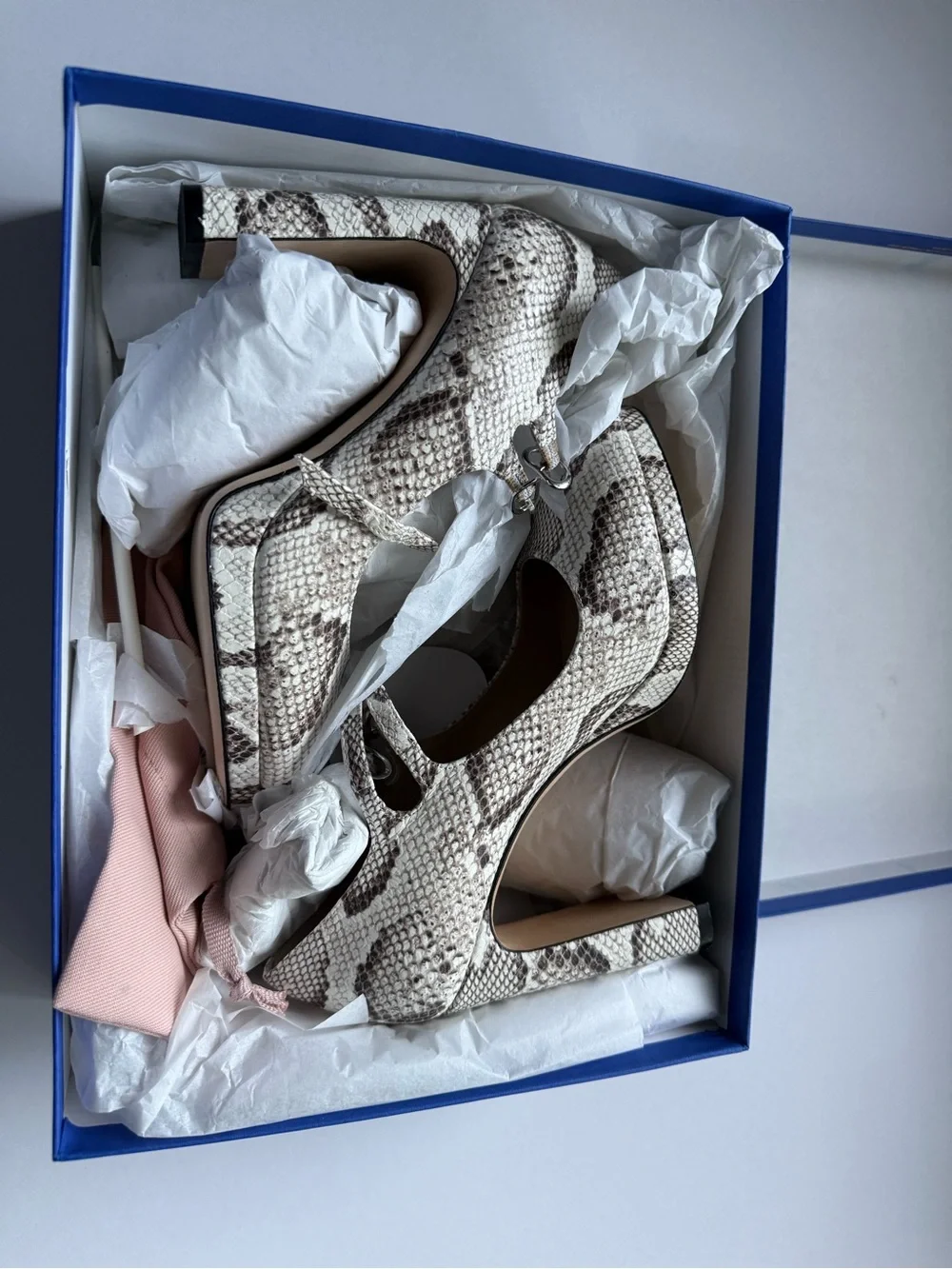 Stuart Weitzman Snake-Print Double-Strap Pumps in Beige and Brown